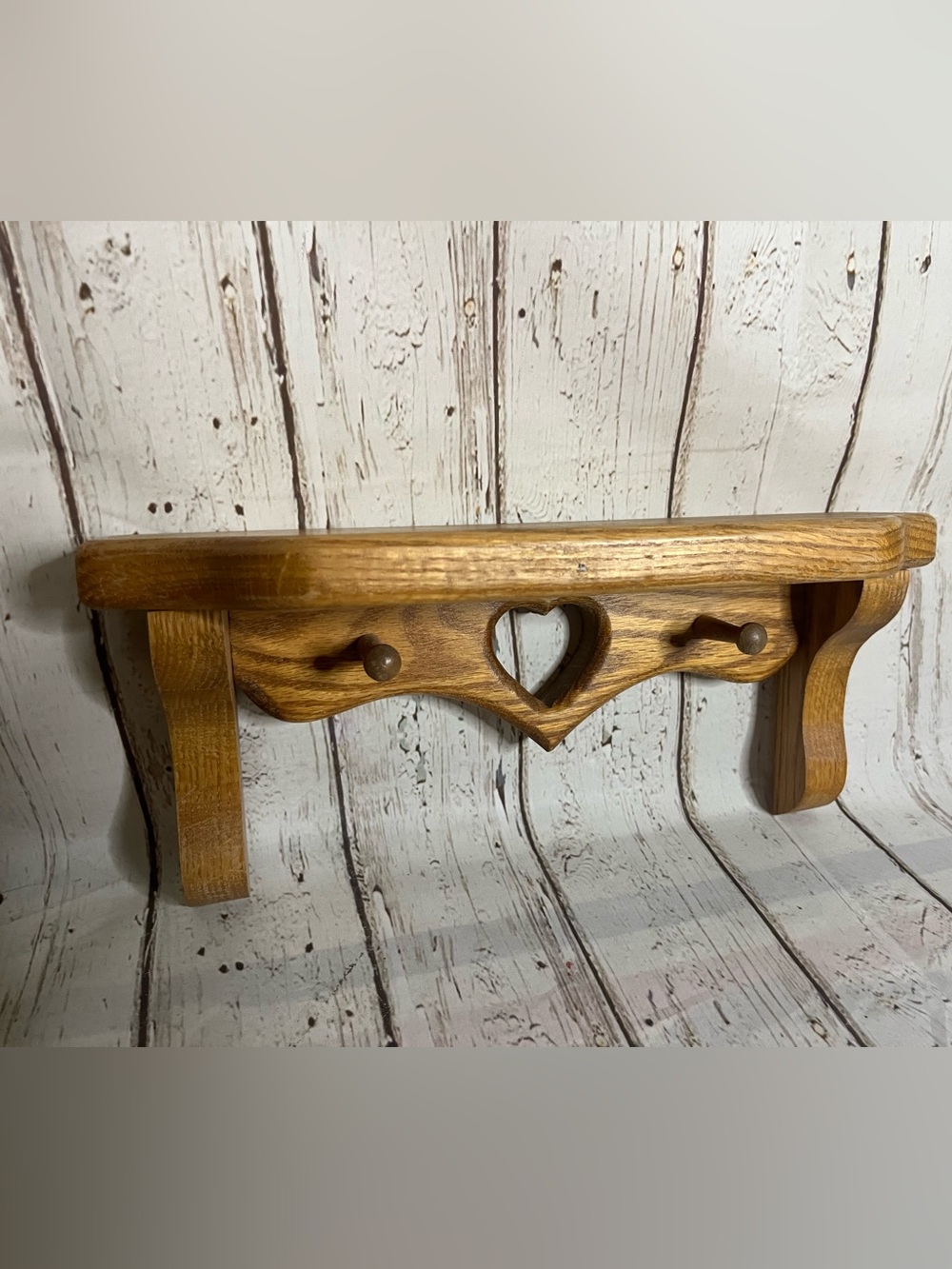 Vintage Small Wood Wall Shelf with Heart Pattern Decorative Accent, Wall Mounted